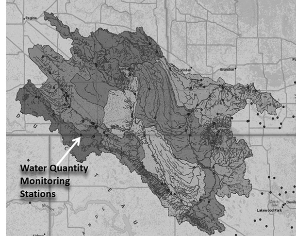 This map shows the harmonized basin and stream data sets created by the IJC’s Transboundary Hydrographic Data Harmonization Task Force for the Souris River Basin in the Provinces of Saskatchewan and Manitoba and the State of North Dakota.