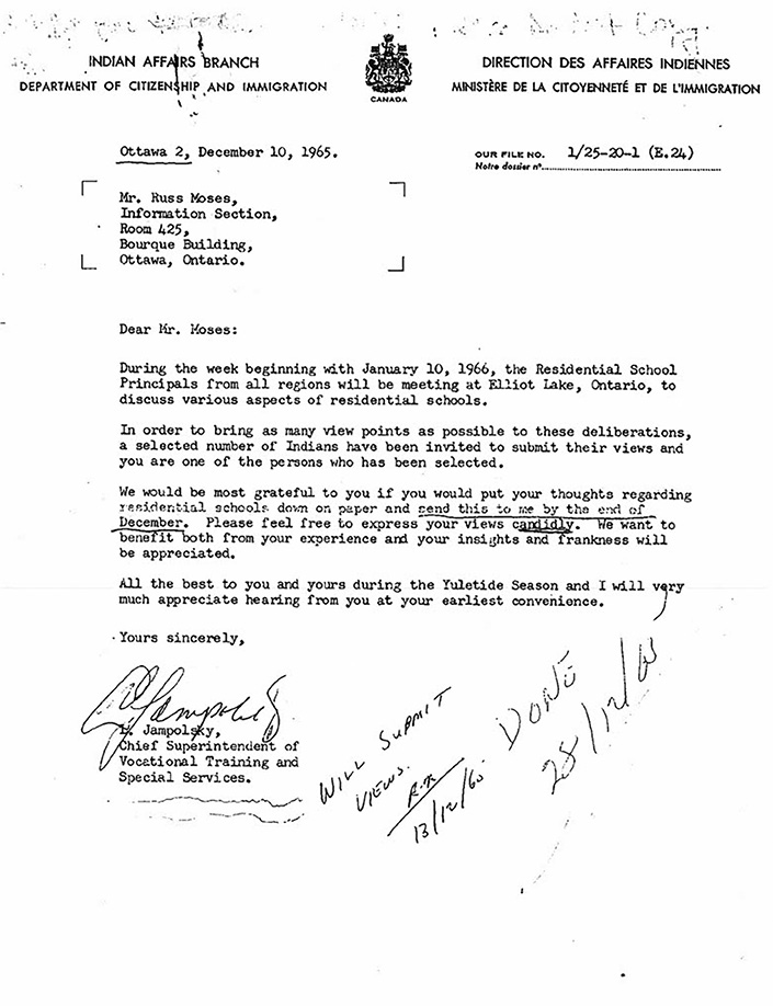 Letter from Indian Affairs to Russ Moses
