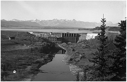 An aerial view of the Ghost River Dam.