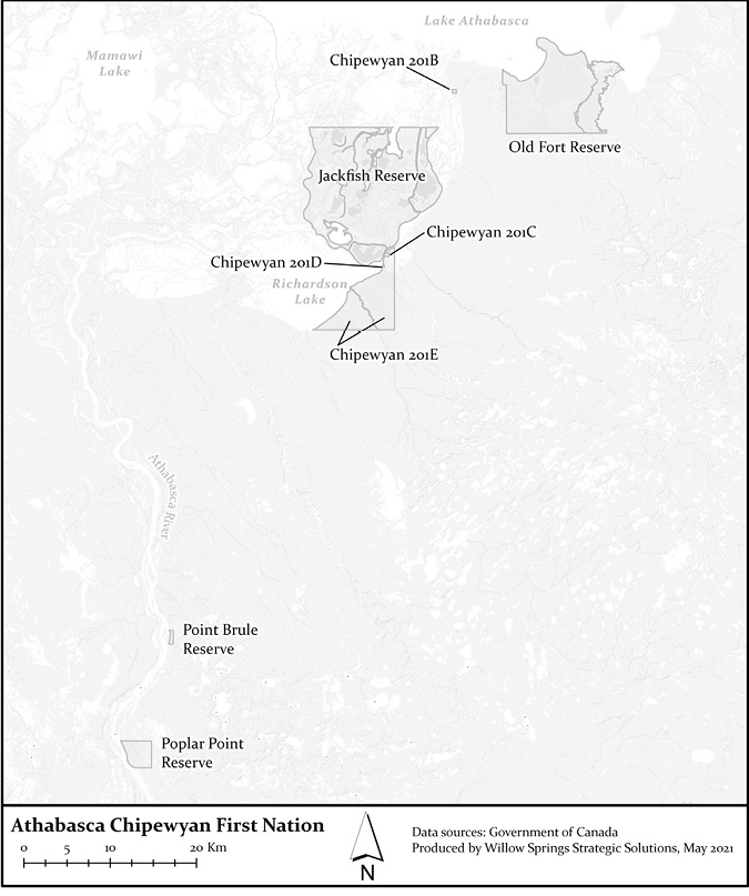 Black and white map: Map of ACFN IR201 Reserves. 