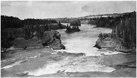 Photograph of Kananaskis falls moving downstream.