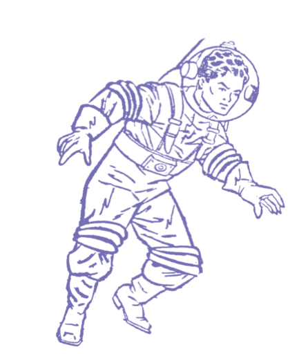 Line drawing of an astronaut in a space suit.