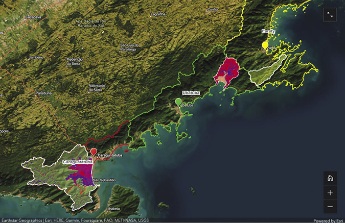 Colour map: Storymap shows the location of Brazilian research sites on the southeast coast: Paraty, Ubatuba, and Caraguatatuba (north to south).