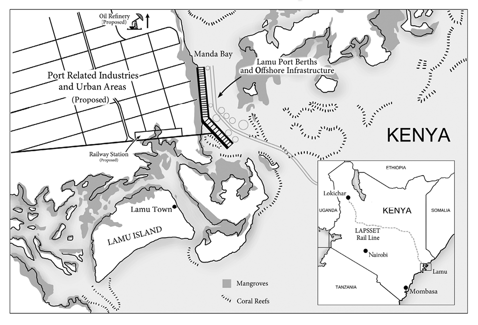 Black and white map: Map of south west Kenya.