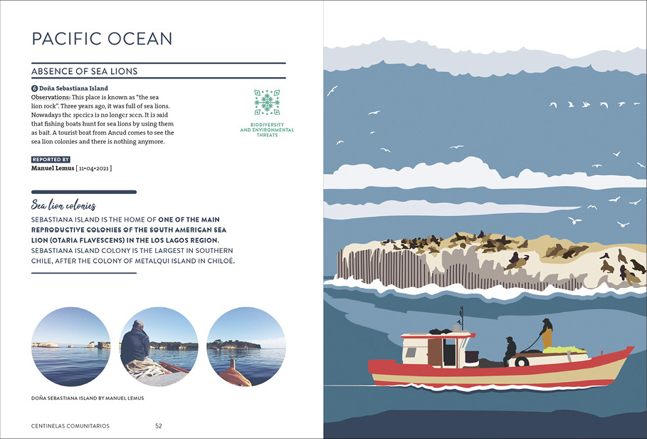 Colour photograph: Reproduction of a book page spread about the Pacific Ocean.