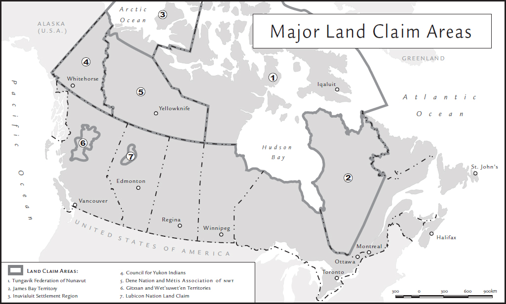 Map of Major Land Claim Areas.