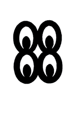 Andrika symbol showing four circles placed back to back and each big circle having small circle inside it. The symbol means I have heard and represents the symbol of knowledge.