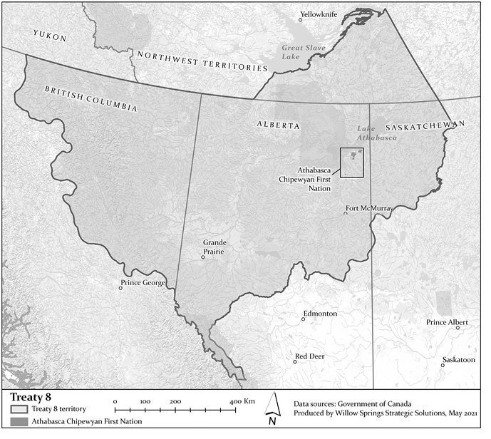 Black and white map: Map of Treaty 8 territories.