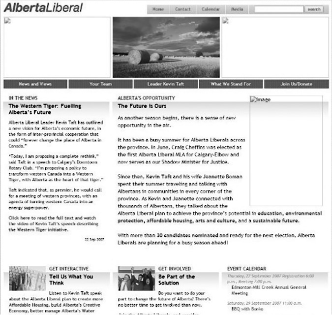 A screenshot of the Alberta Liberal Party Website.