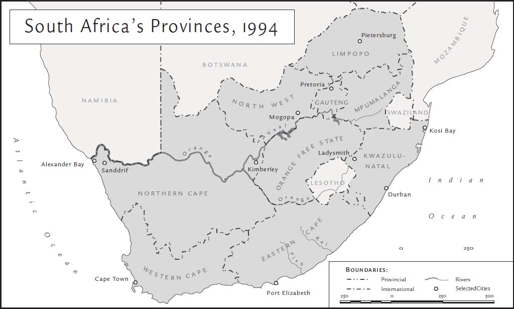 Map of South Africa's Provinces, 1994.