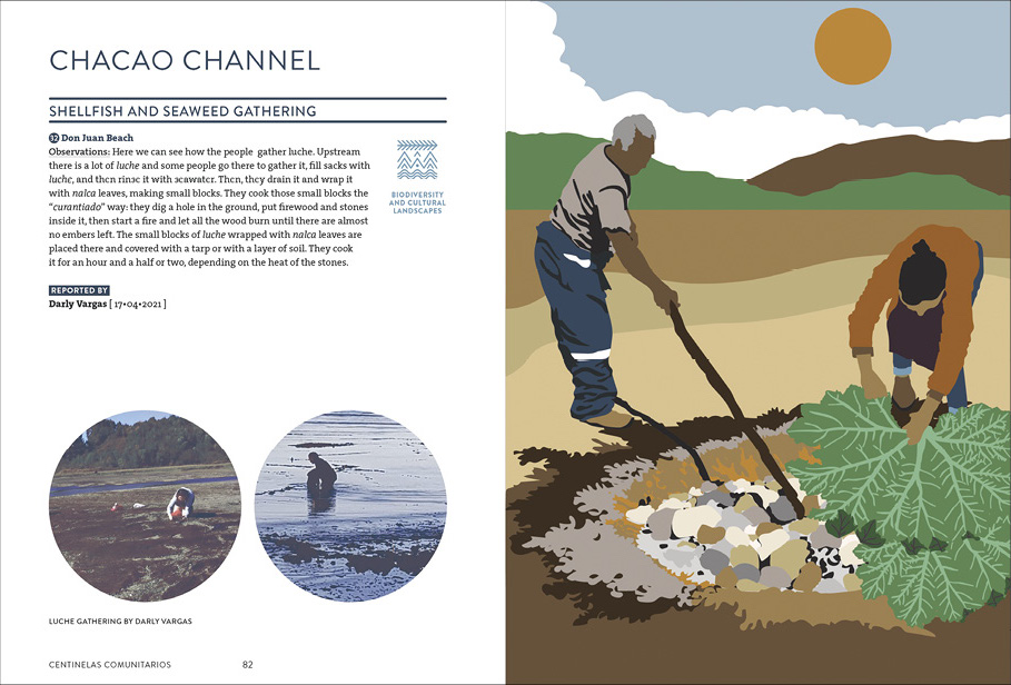 Colour photograph: Reproduction of a book page spread about Chacao Channel.