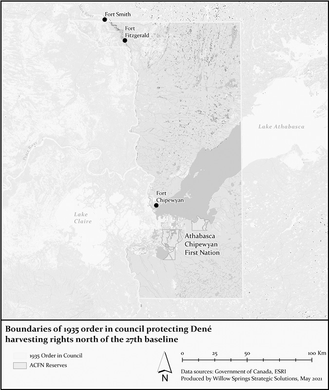 Black and white map: Map of the boundaries of the preserve set by 1935 Order-in- Council 298-35.