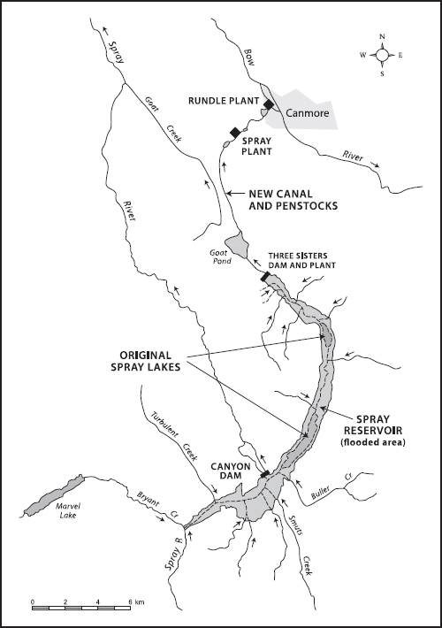 A map shows the completed Spray Lakes development.