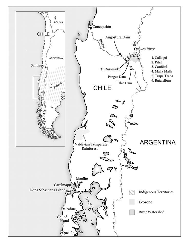 Black and white map: A map of south central Chile.
