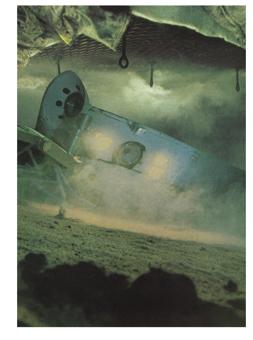 Colour photo collage: A spaceship on an alien terrain.