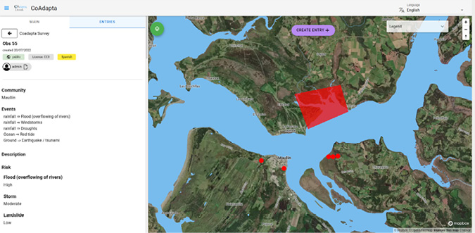 Colour map: Oblo map shows citizen science impact observations on the research sites.