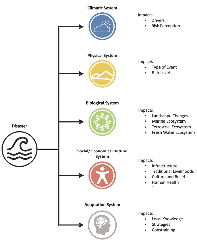 Colour diagram: Visualization of how the CoAdapta system interprets the impact of disasters.
