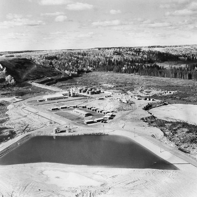 This photo provides an aerial view of what became the central initial site of Syncrude’s oil mining operation. Imperial Oil was a major partner in the development of Syncrude in the 1970s-80s. 