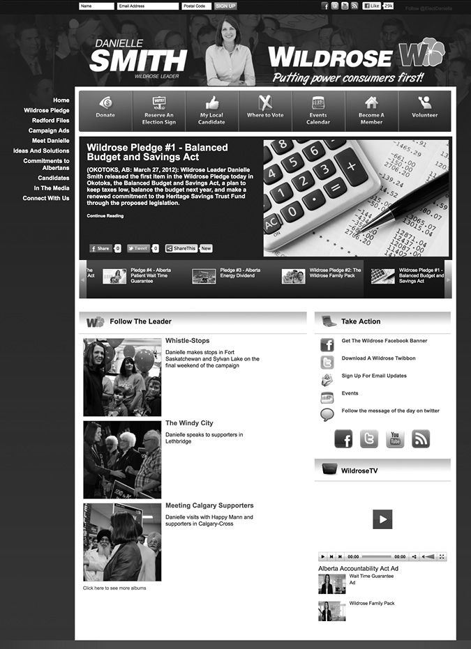 A screenshot of the Wildrose Party Website.