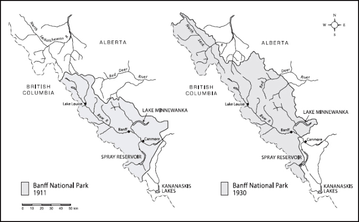 A map of Banff National Park Boundaries.