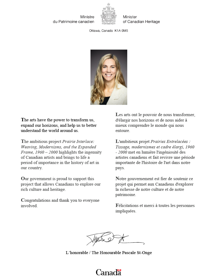 A message from the Minister of Canadian Heritage on ministry letterhead.