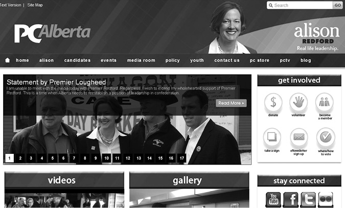 A screenshot of the Alberta PC Party Website.