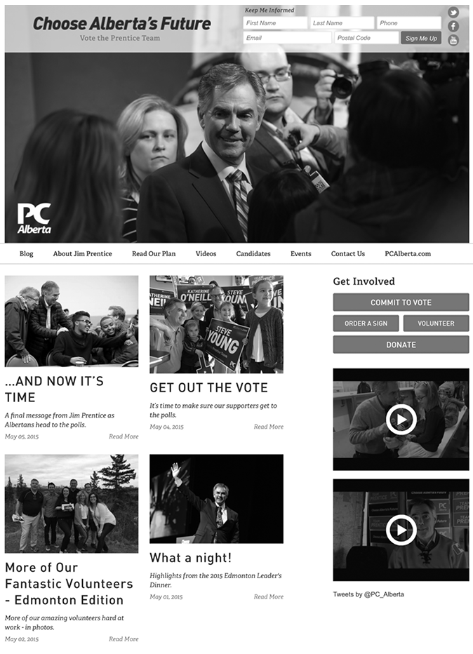 A screenshot of the Alberta PC Party Website.