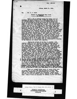 Cover of Archival Document 7.3 - J.L. Grew to D.J. Allen, Report on Registered Trap Lines in Alberta, 11 March 1943